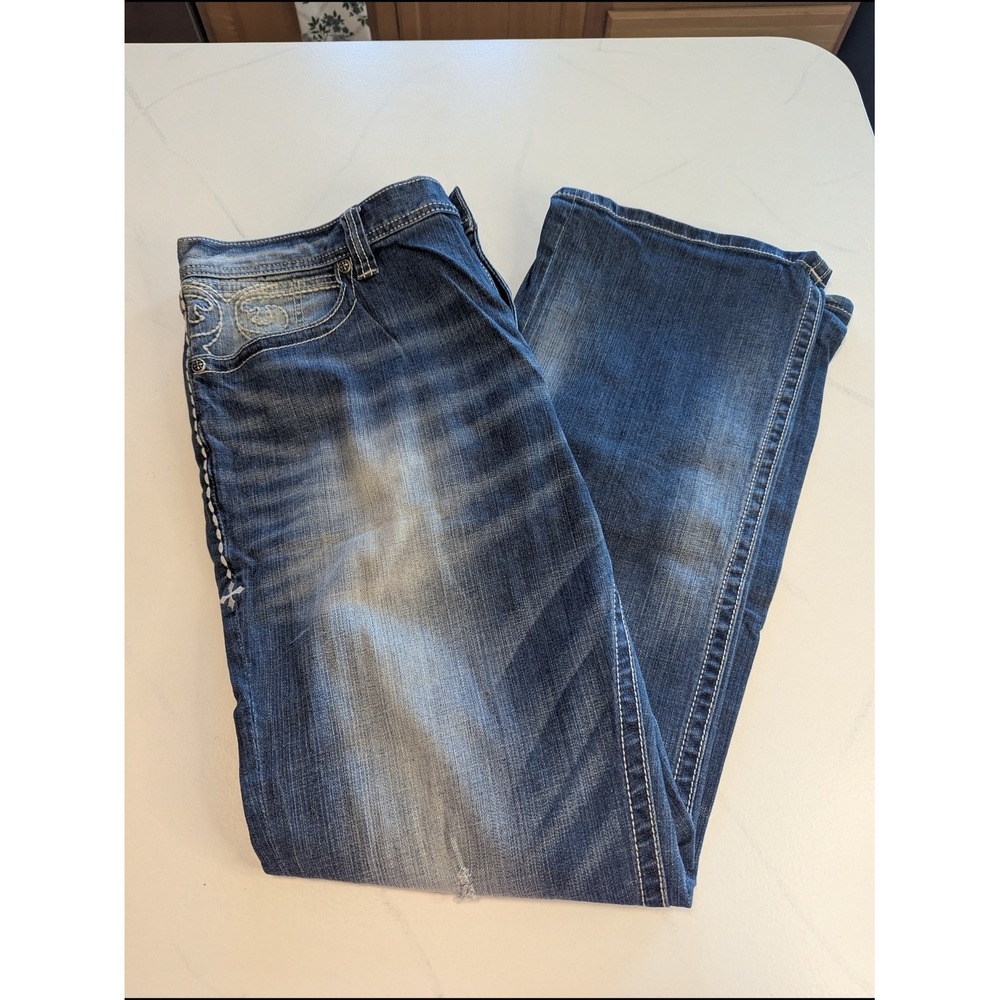 Affliction Men's Cooper Relaxed Boot Cut Distressed Premium Biker Jeans Size 40